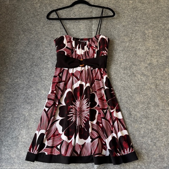 Vintage Y2K 2000 Floral Red Black White Cocktail Summer Dress Size Large - Picture 2 of 14